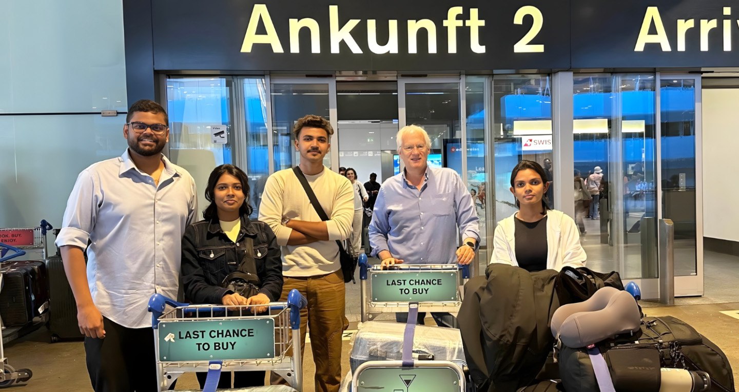 Indian Azubis arriving at German airport Ankunft 2 with luggage trolleys