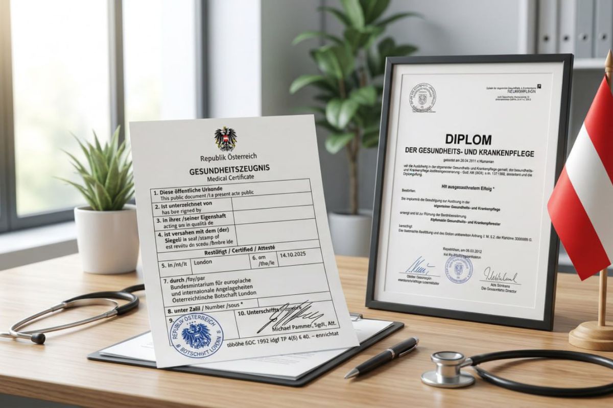 Indian nurse submitting qualification documents for Austrian Nostrifikation
