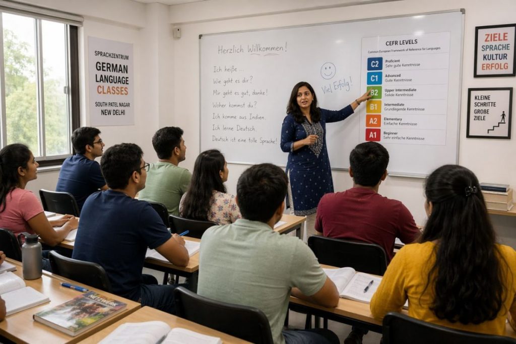 Indian student at a German language coaching centre near Rajender Place New Delhi