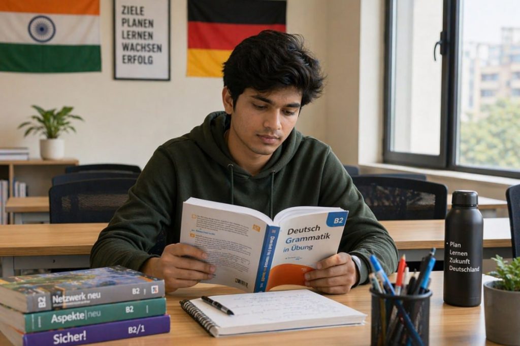 Indian student in a German language class near Kirti Nagar Delhi