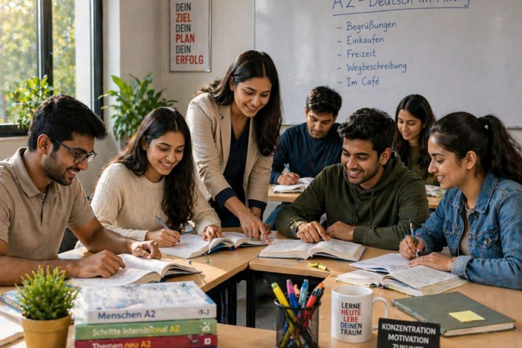 Students at a German language class in Rajendra Nagar New Delhi at Jet Set Jobs institute