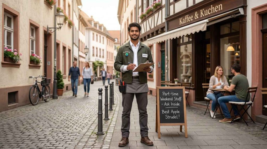 Young Indian Ausbildung student in work uniform smiling confidently, representing financial independence through the Ausbildung stipend