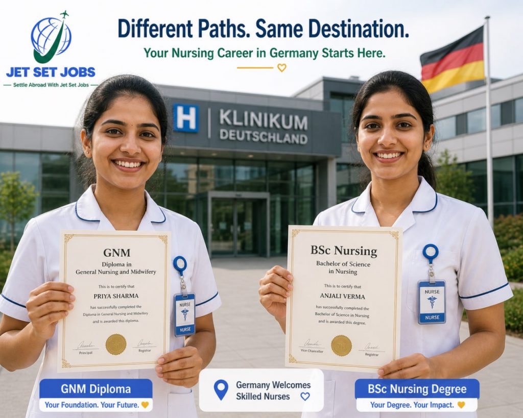 Two Indian nurses - one with GNM certificate and one with BSc Nursing degree - both looking toward Germany opportunity