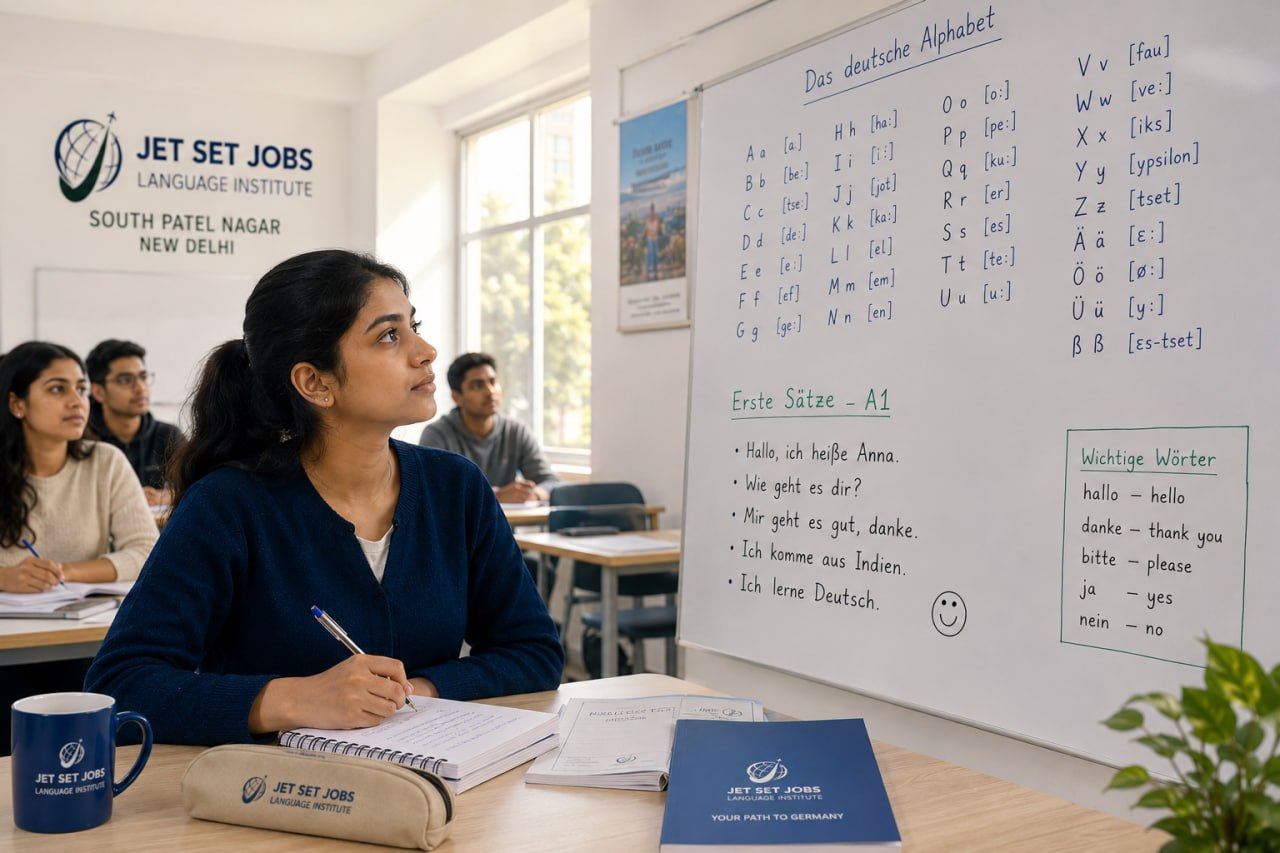 German A1 class near me in Delhi at Jet Set Jobs South Patel Nagar New Delhi first lesson