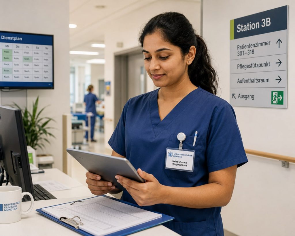 Indian nurse working in Germany after completing German B2 training at Jet Set Jobs Delhi