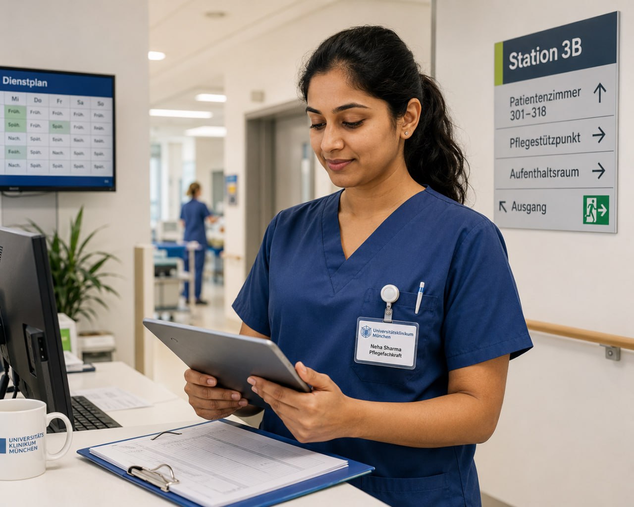 Indian nurse working in Germany after completing German B2 training at Jet Set Jobs       Delhi