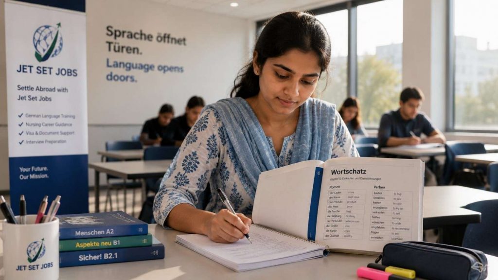 Students at Jet Set Jobs German language institute near Rajendra Nagar, South Patel Nagar, New Delhi