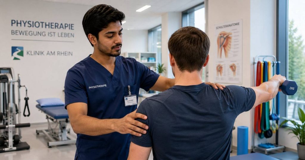 Indian physiotherapist working in a German hospital rehabilitation ward