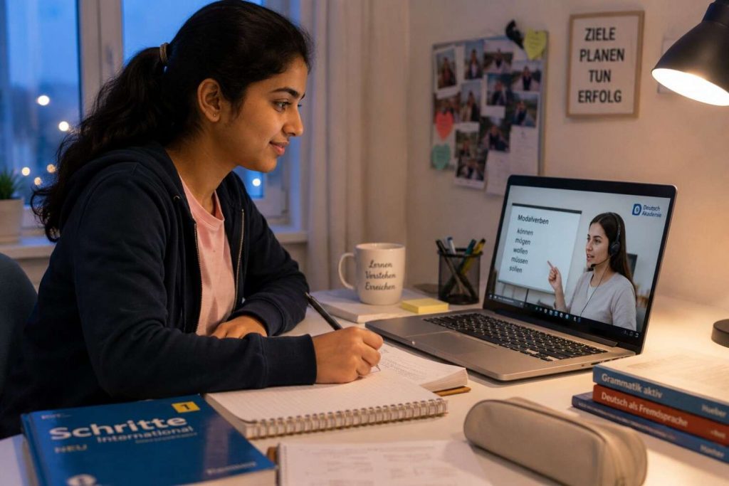 Teenage student continuing German language learning after school hours at coaching institute South Patel Nagar Delhi