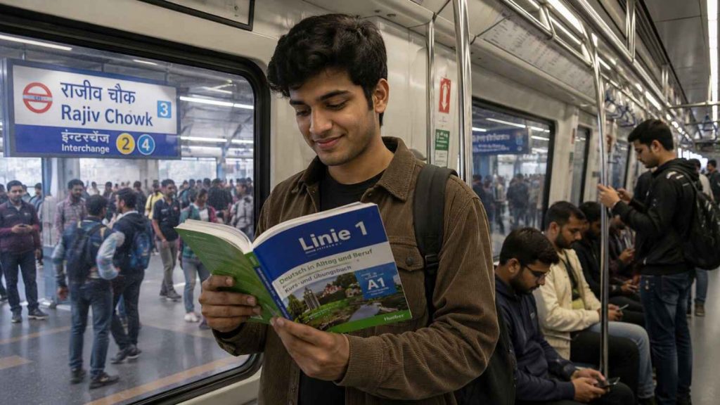 German classes near Lajpat Nagar Metro - Jet Set Jobs students commuting and learning