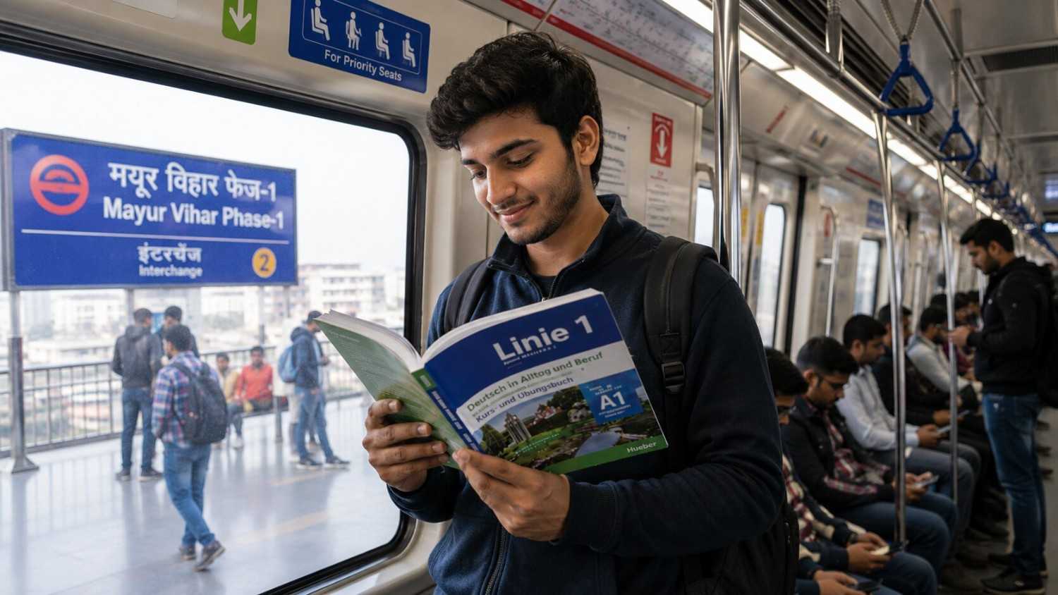 German classes near Laxmi Nagar Metro - Jet Set Jobs students commuting and learning