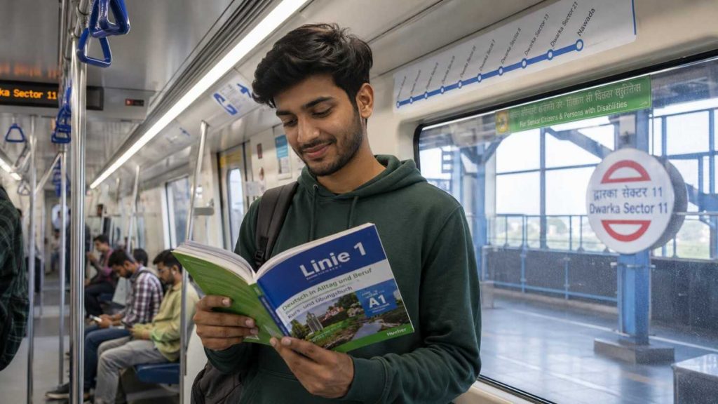 German classes near Mayur Vihar Metro - Jet Set Jobs students commuting and learning
