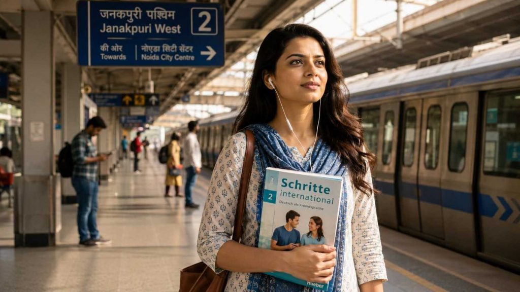 Students from Janakpuri travelling to German language classes at Jet Set Jobs South Patel Nagar New Delhi