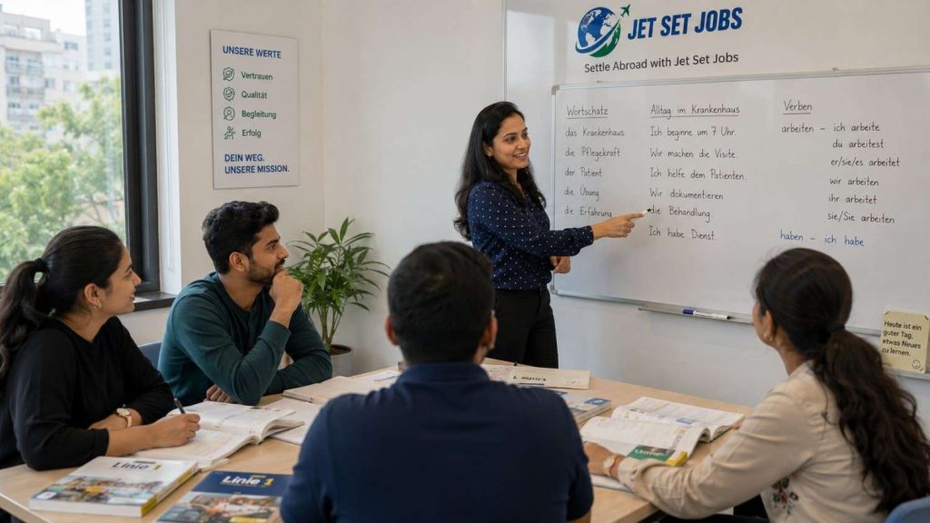 German language classes in Greater Kailash - Jet Set Jobs students in a Delhi classroom