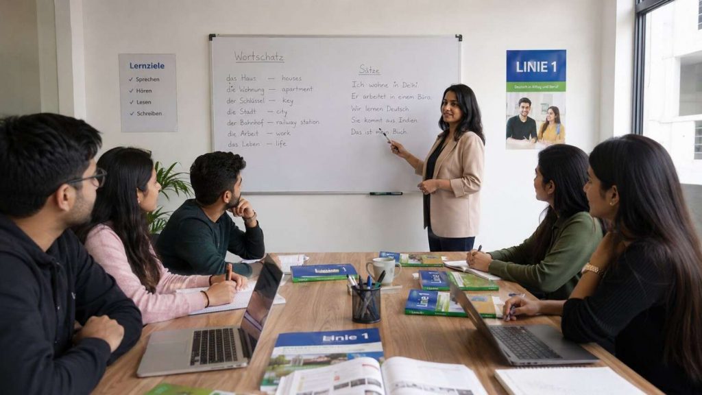 German language classes in Hauz Khas - Jet Set Jobs students in a Delhi classroom