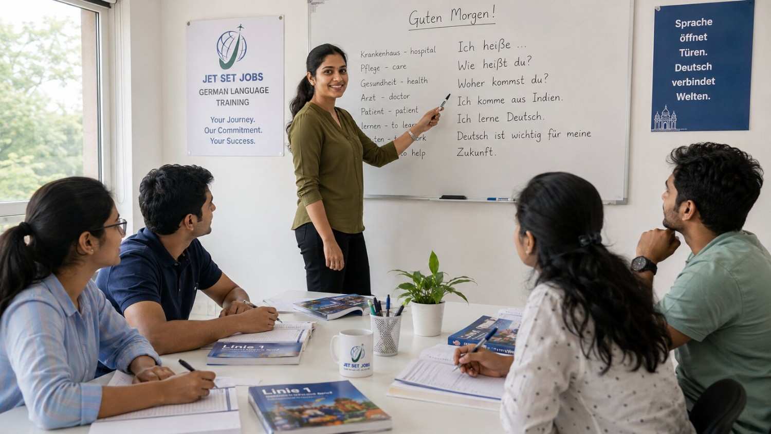German language classes in Saket - Jet Set Jobs students in a Delhi classroom