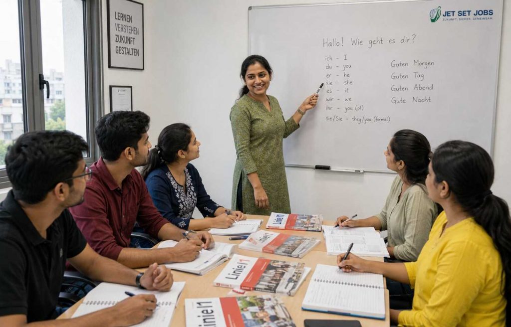 German language classes in Saraswati Vihar — Jet Set Jobs students in a Delhi classroom