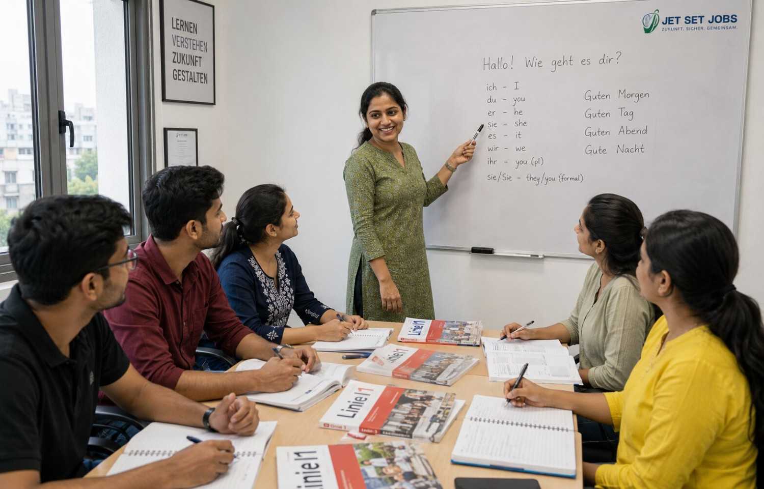 German language classes in Saraswati Vihar - Jet Set Jobs students in a Delhi classroom