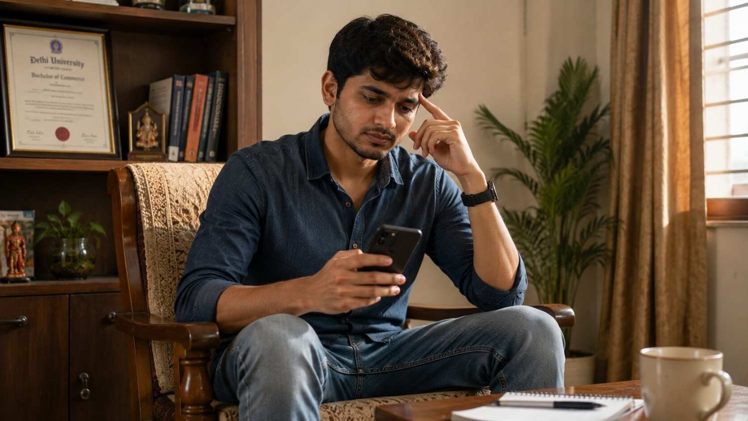 Indian student aged 22-23 looking at Germany Ausbildung information on phone, wondering if they are still eligible