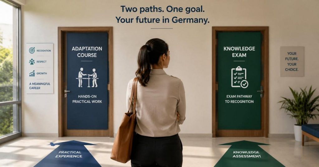 An Indian physiotherapist weighing two recognition paths - a knowledge exam versus an adaptation course
