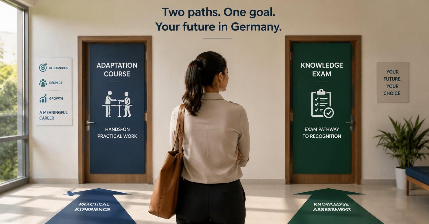 An Indian physiotherapist weighing two recognition paths - a knowledge exam versus an adaptation course