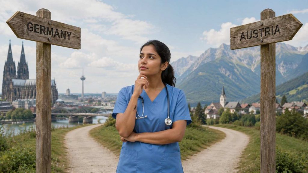 Indian nurse weighing a decision between working in Austria and Germany