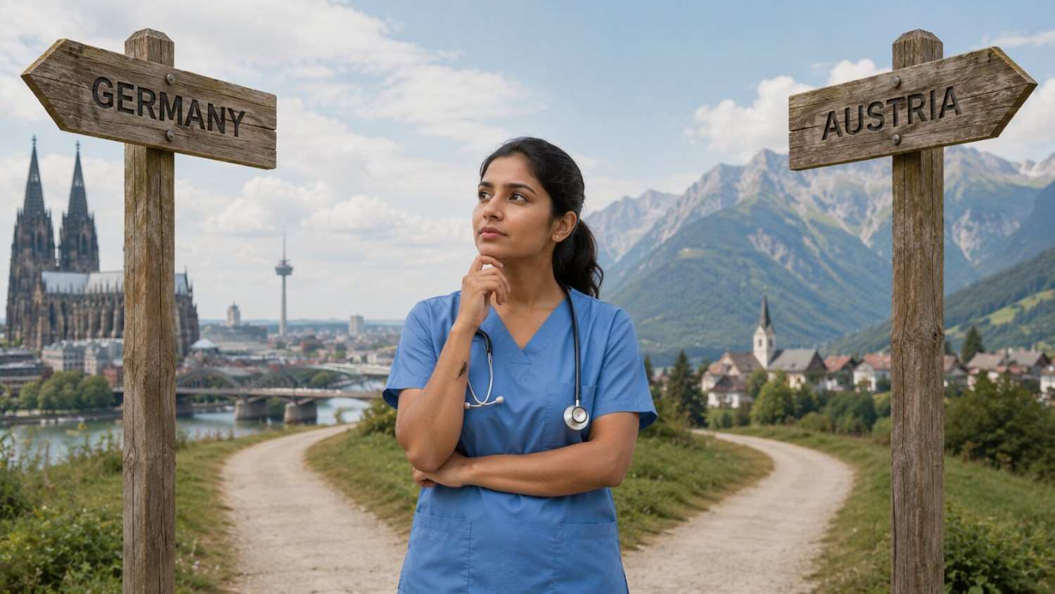 Indian nurse weighing a decision between working in Austria and Germany