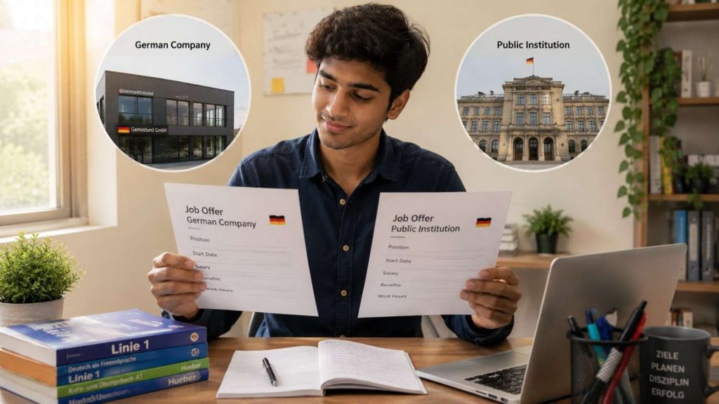 Indian student comparing private and government Ausbildung employers in Germany