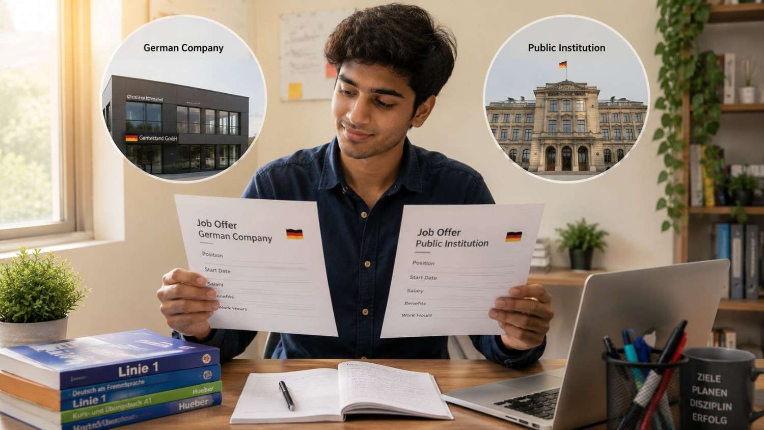 Indian student comparing private and government Ausbildung employers in Germany