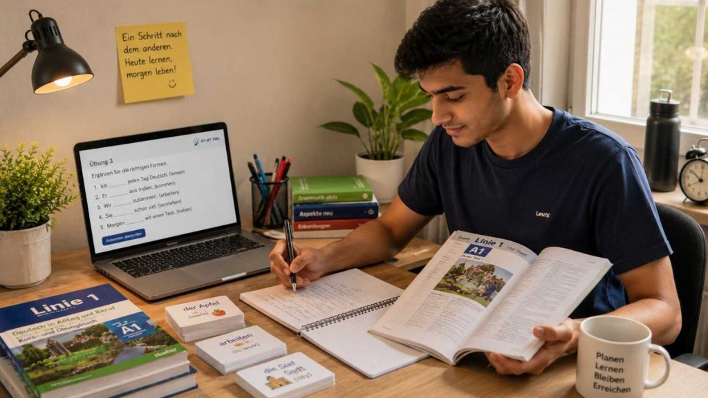 Indian student preparing for the B2 German exam for Ausbildung