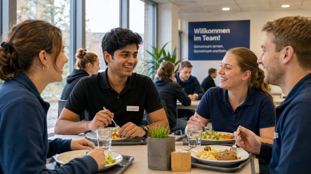 Indian Ausbildung trainee going about a typical day of training and study in Germany
