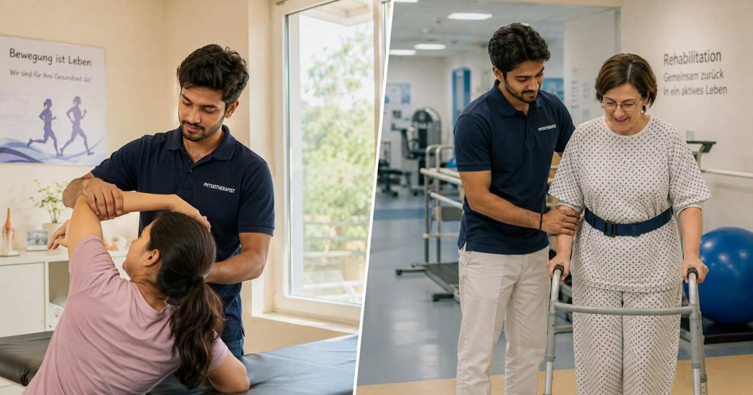Indian physiotherapist choosing between an outpatient practice and a clinic in Germany in 2026