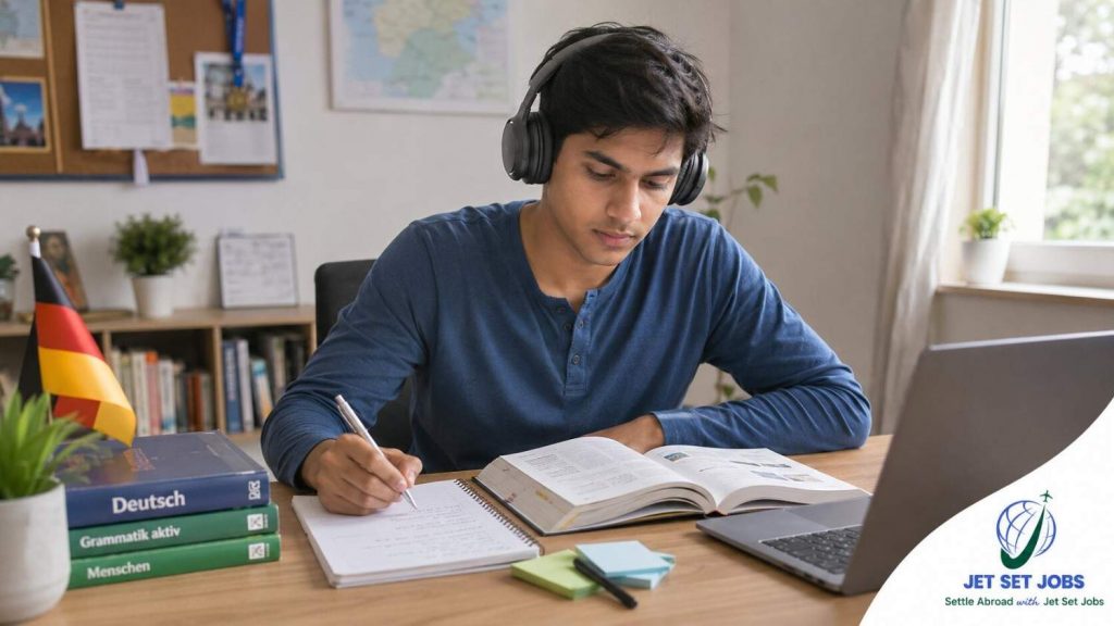 Indian student deciding to commit to learning German for an Ausbildung in Germany