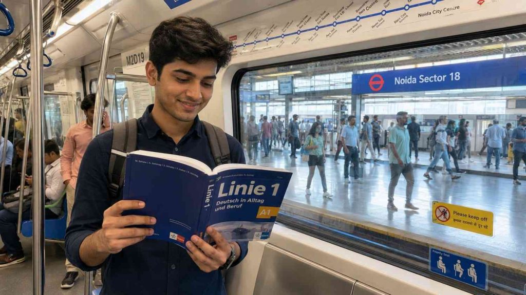 German classes near Noida Sector 18 Metro - Jet Set Jobs students commuting and learning