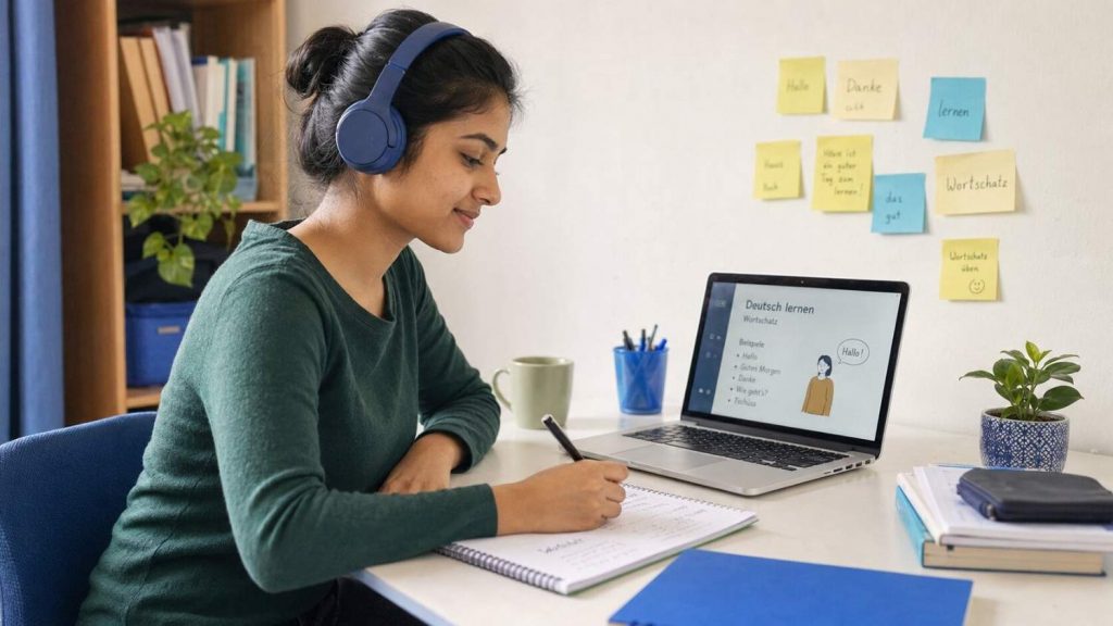 Indian aspirant studying German effectively with structured habits to reach B2