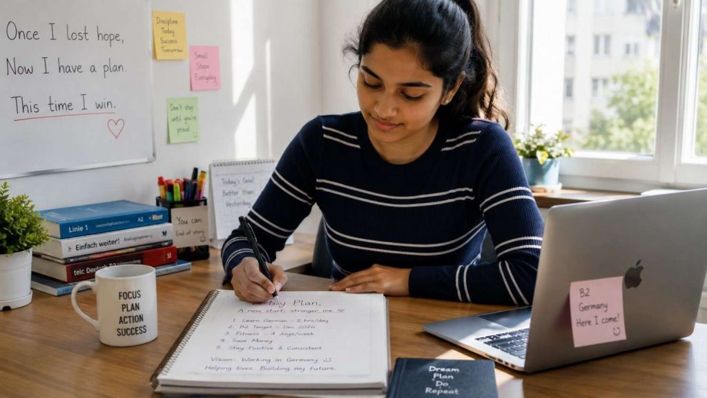Indian student making a clear 90-day action plan on a notebook after the NEET result