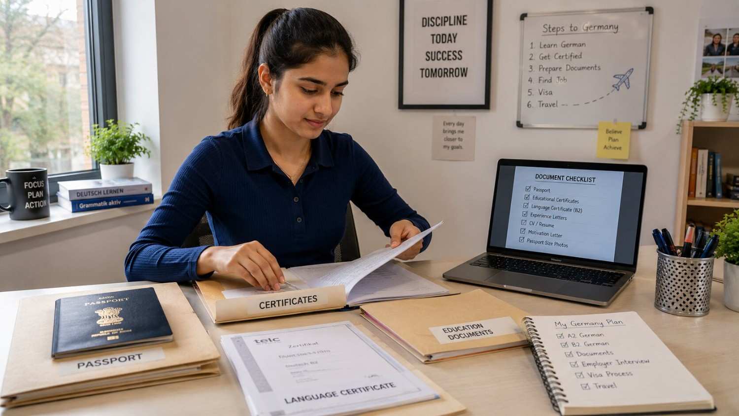 Indian applicant organising documents for a Germany Ausbildung visa application