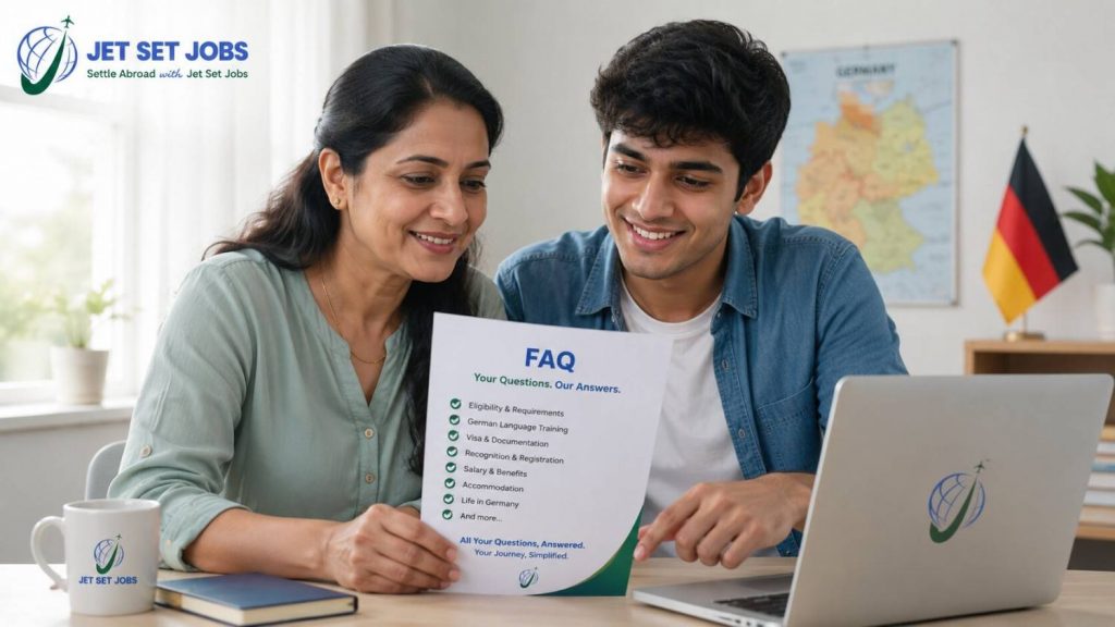 Indian student reading a complete FAQ guide about Ausbildung in Germany