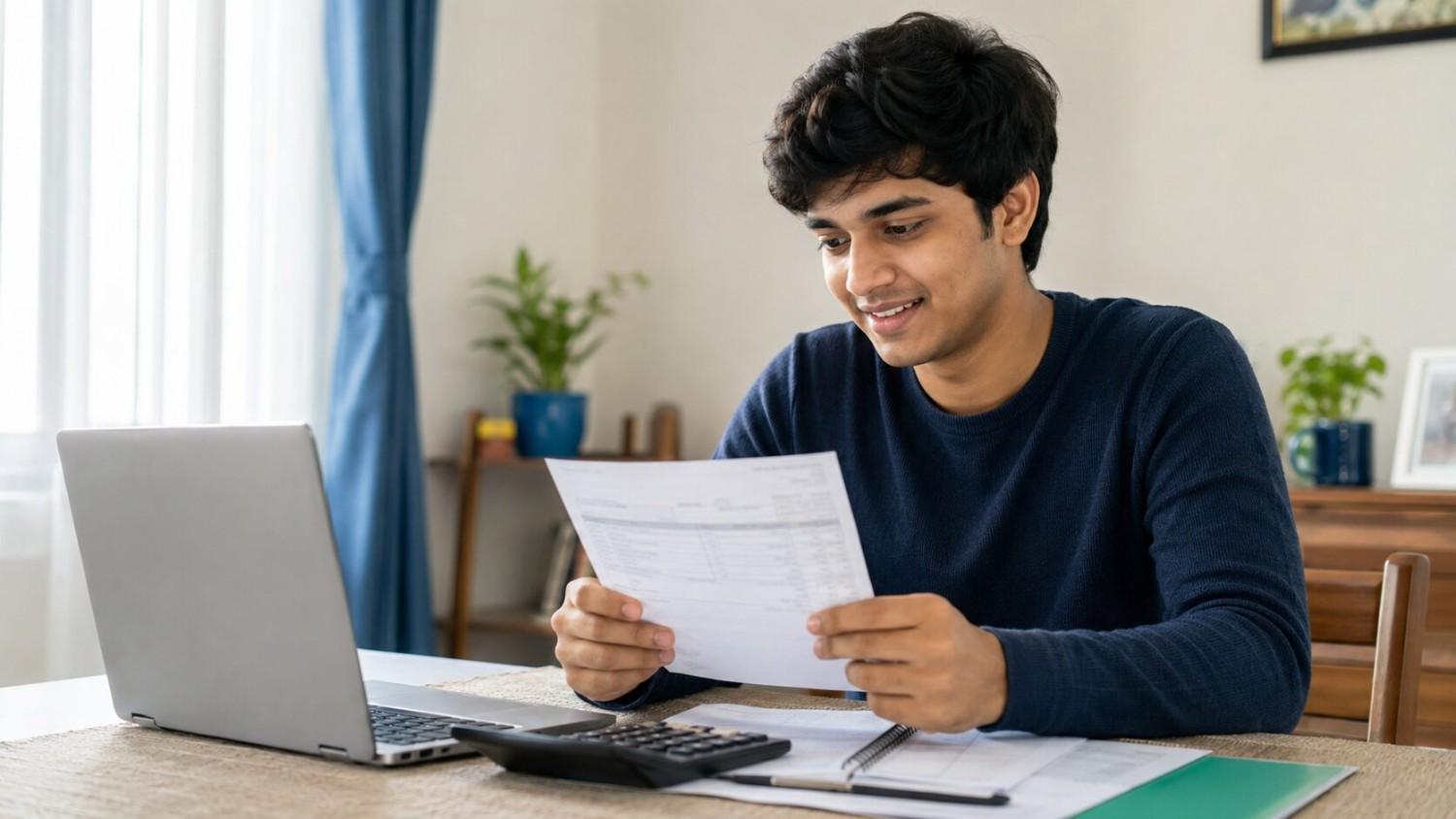 Indian Ausbildung trainee reading and understanding a German payslip